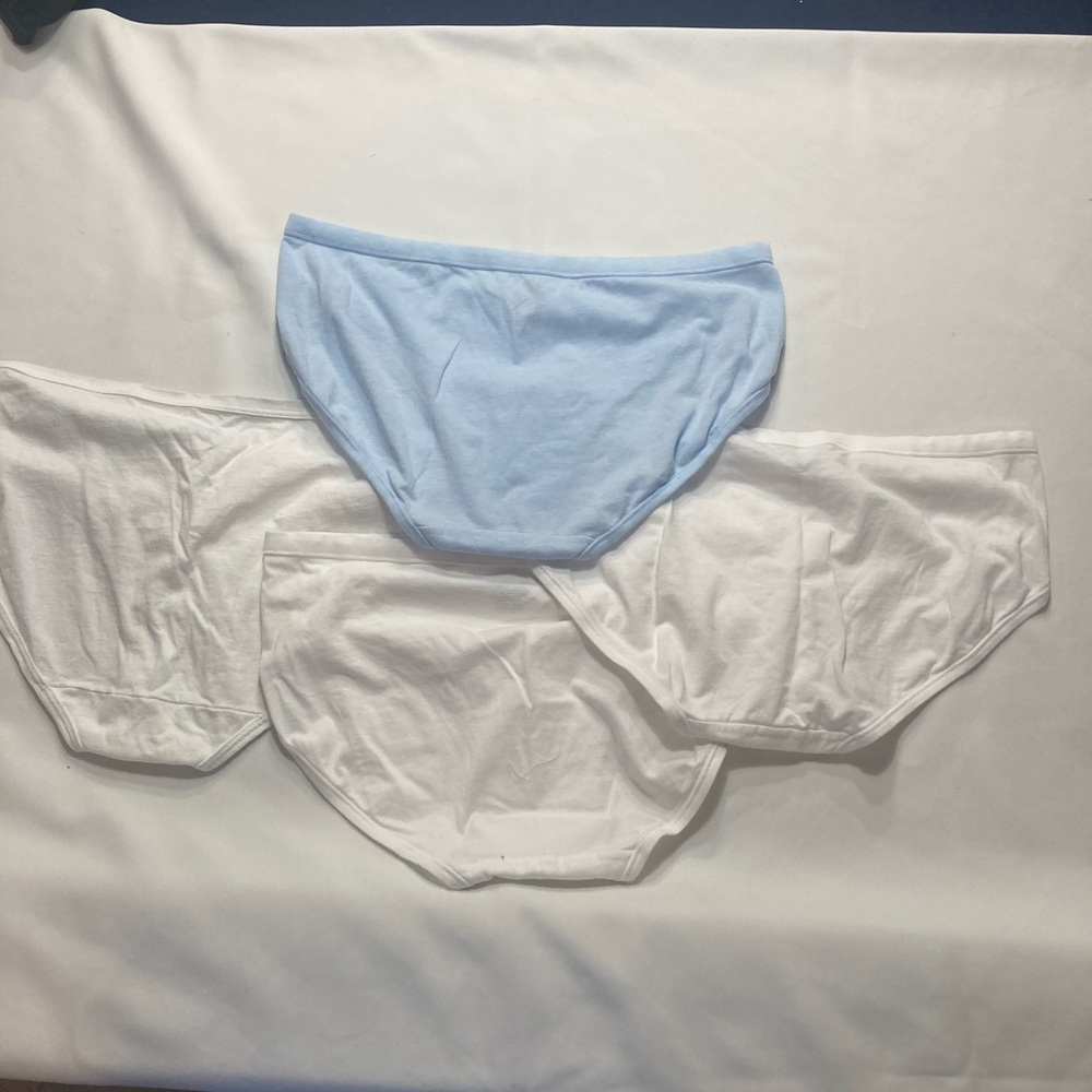 3 Hanes Classic White Cotton Briefs and one light blue cotton briefs